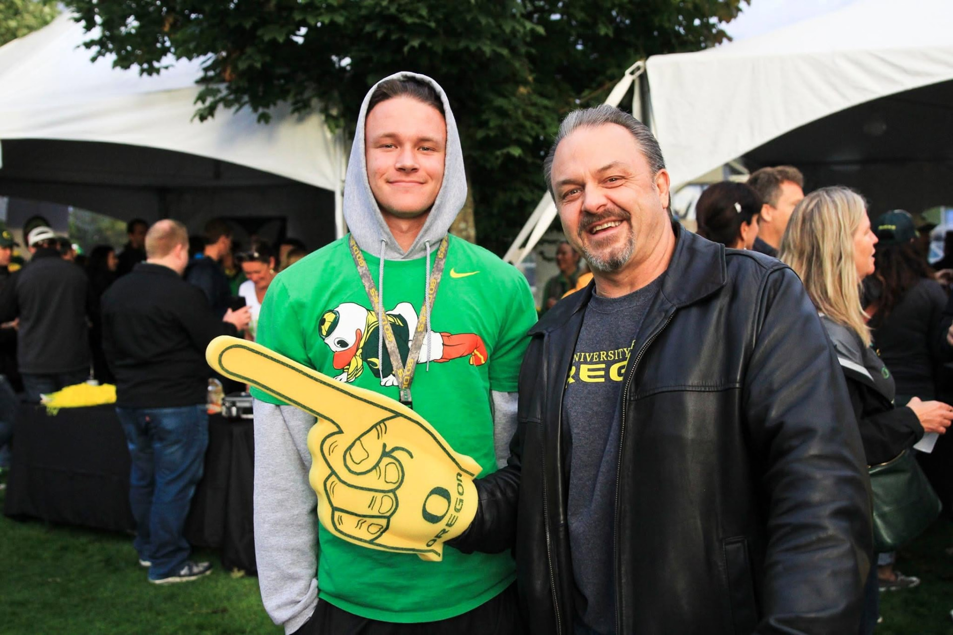 Mike Clark with his son at a University of Oregon Ducks game in Eugene
