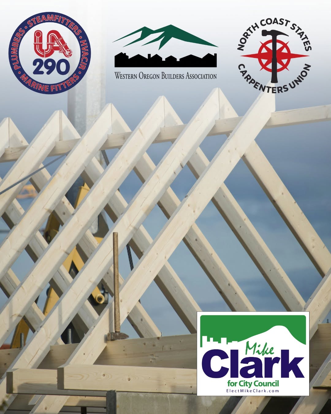 Building trades union logos on a job site