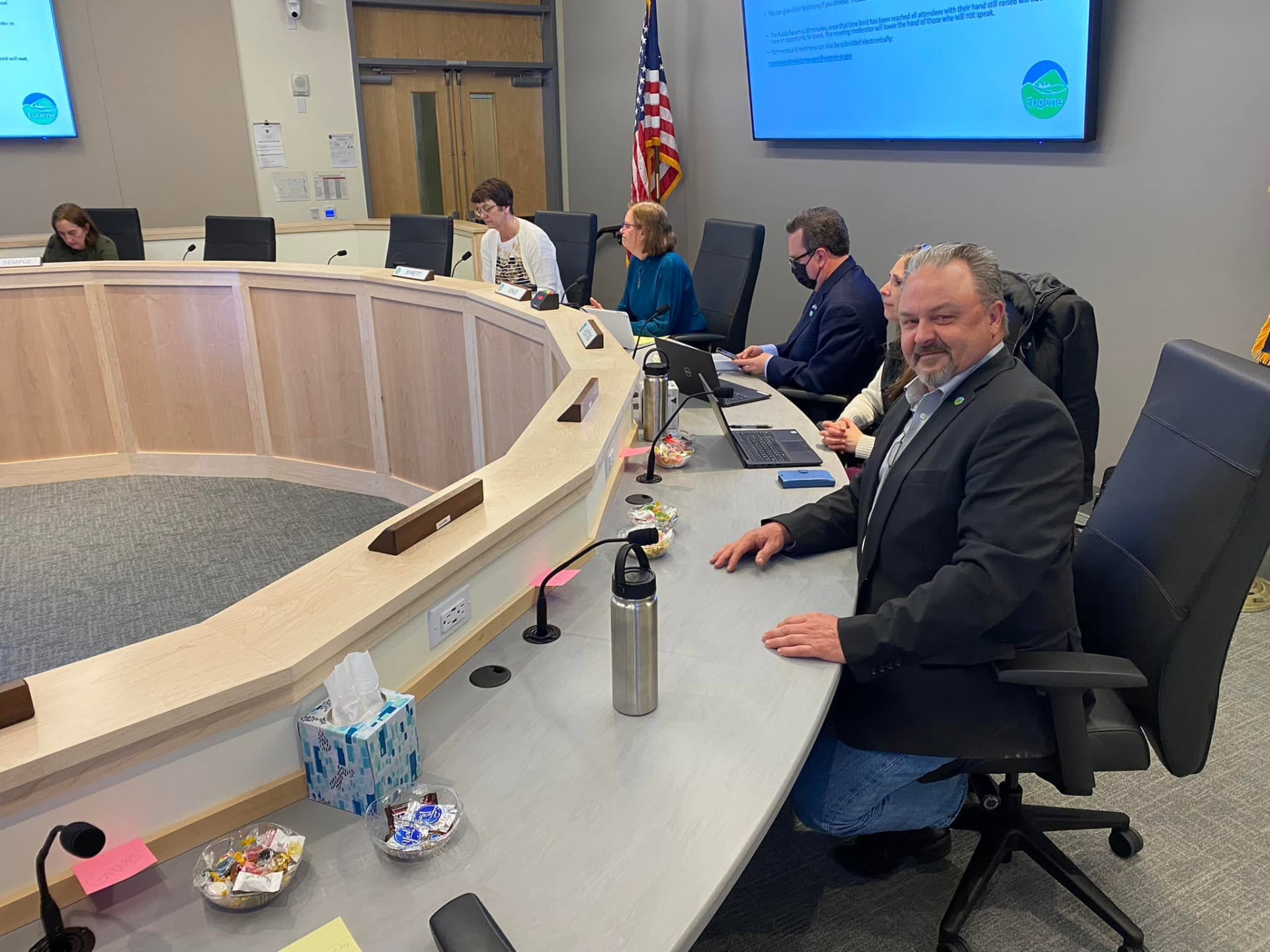 Mike Clark at the Eugene City Council dais during a public meeting
