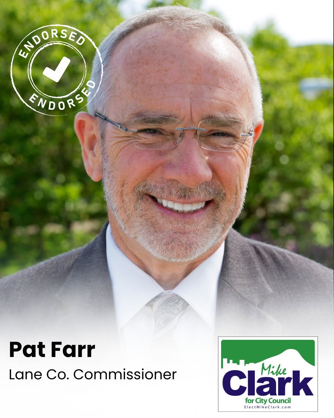 Pat Farr, Lane County Commissioner, endorsing Mike Clark